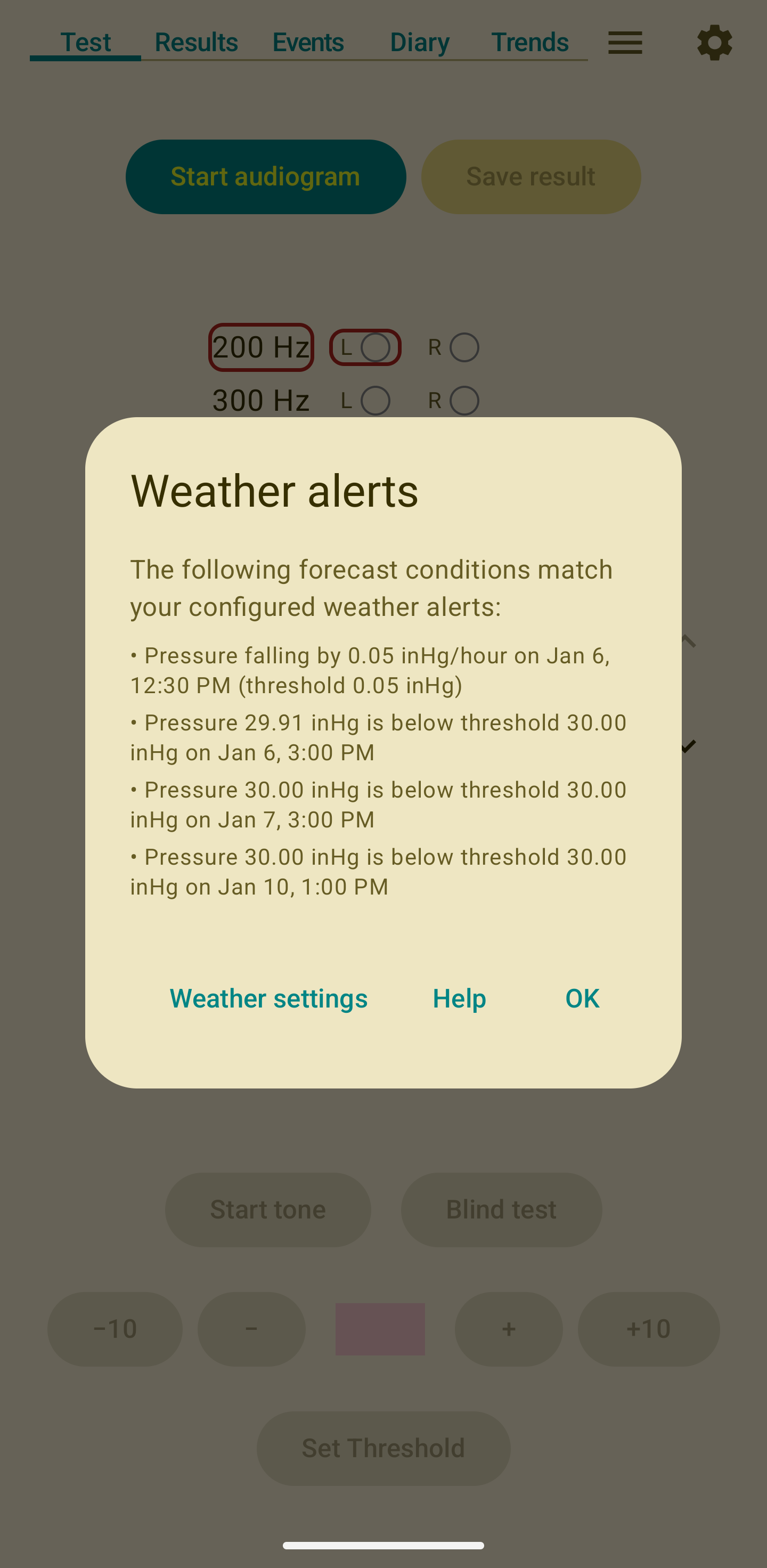 Weather alerts notification dialog